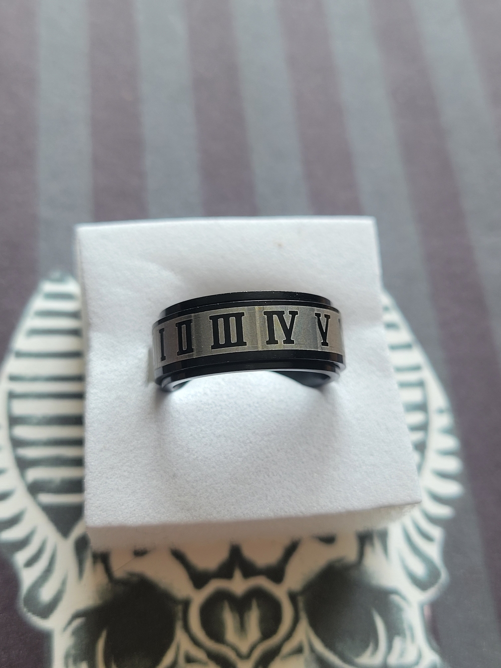 💀NEW💀Black and Silver Roman Numeral Stainless Steel Ring Size 7